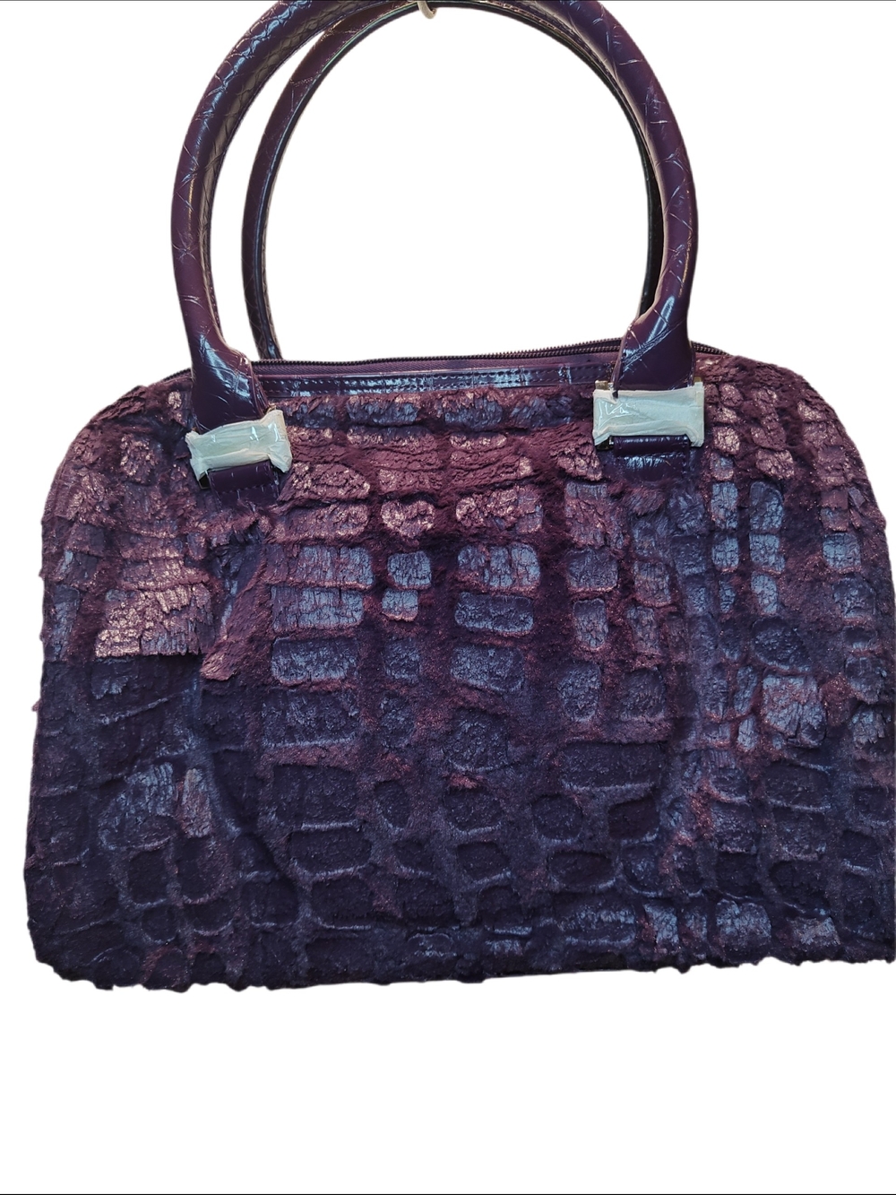 dennis By bassoTextured Plum Satchel Handbag with Double Handles
